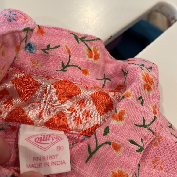 OILILY Pleated Floral Button Down Ruffle Dress Shirt Sz 80 Pink Size 9-12 months - Picture 5 of 6